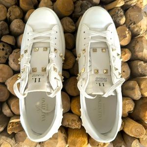 Valentino White Rockstud Leather Sneakers